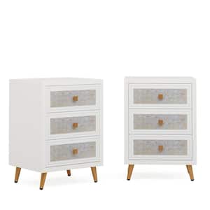 Fenley 2PCS White Night Stand 3-Drawer 19.7 in. Modern Nightstand Dresser, Sofa End Tables for Living Room Bedroom