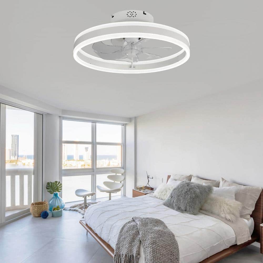 20-Inch White Clear LED Flush Mount Ceiling Fan with Remote