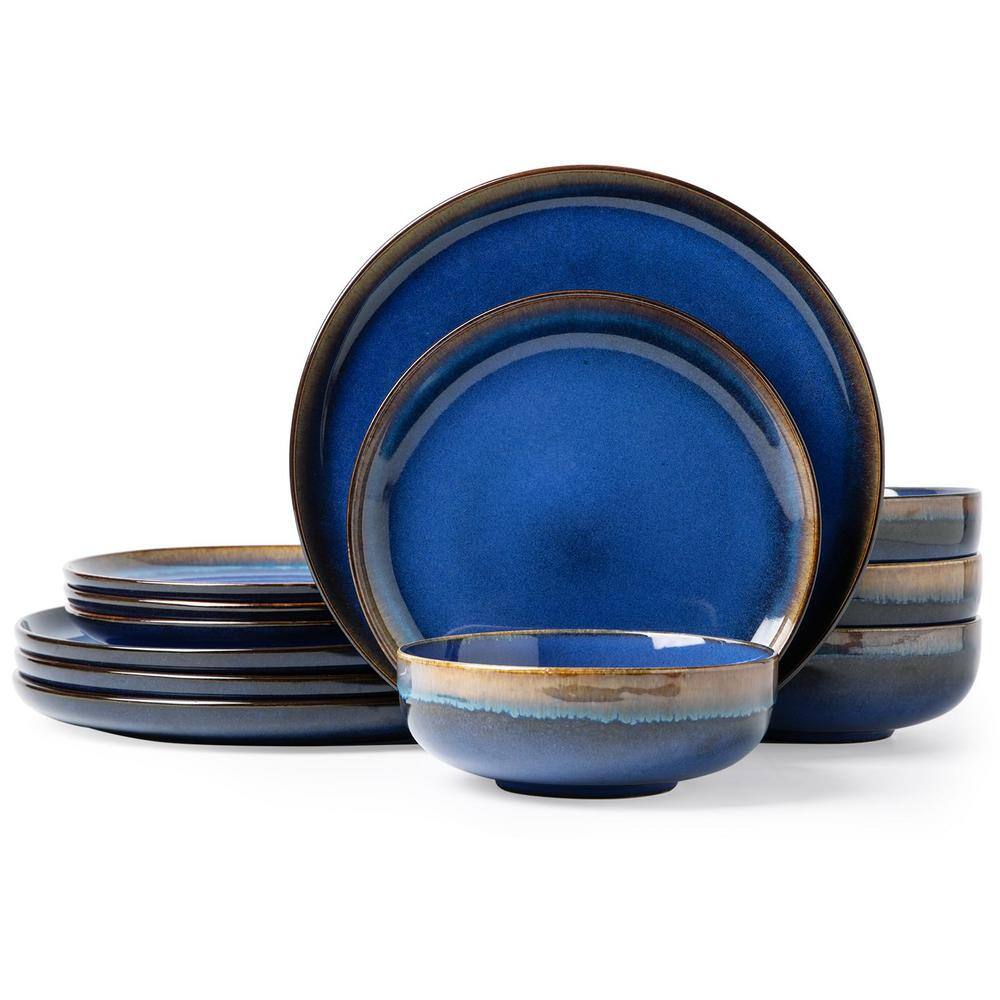 Starry Blue Ceramic Plates and Bowls Microwave and Dishwasher Safe (Set of 