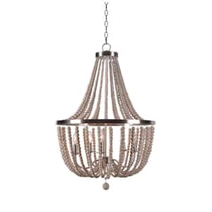 Dumas 5-Light Brushed Steel Wood Bead Chandelier