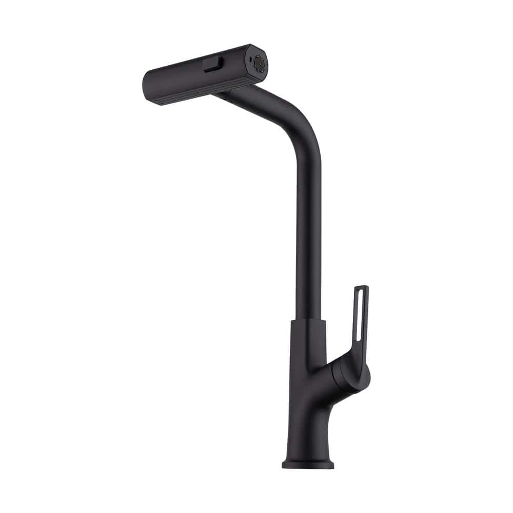 Single Handle Pull-Down Sprayer Kitchen Faucet with Waterfall in Matte Blac