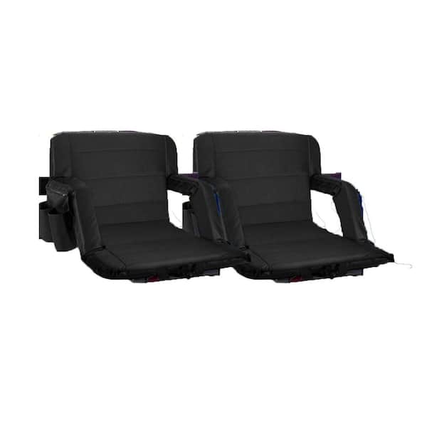 Black Polyester Folding Stadium Chair with Back Support, 6-Reclining Positions, Waterproof, Wide 22.5 in.