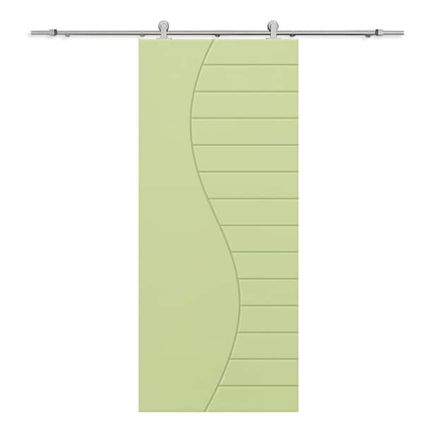 CALHOME 36 in. x 80 in. Sage Green Painted Composite MDF Paneled Interior Sliding Barn Door with Hardware Kit