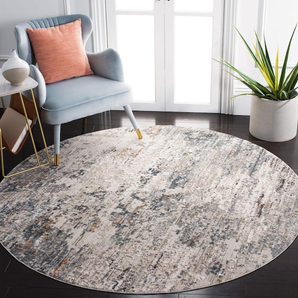 Princeton 7 ft. x 7 ft. Gray/Ivory Distressed Marble Round Area Rug