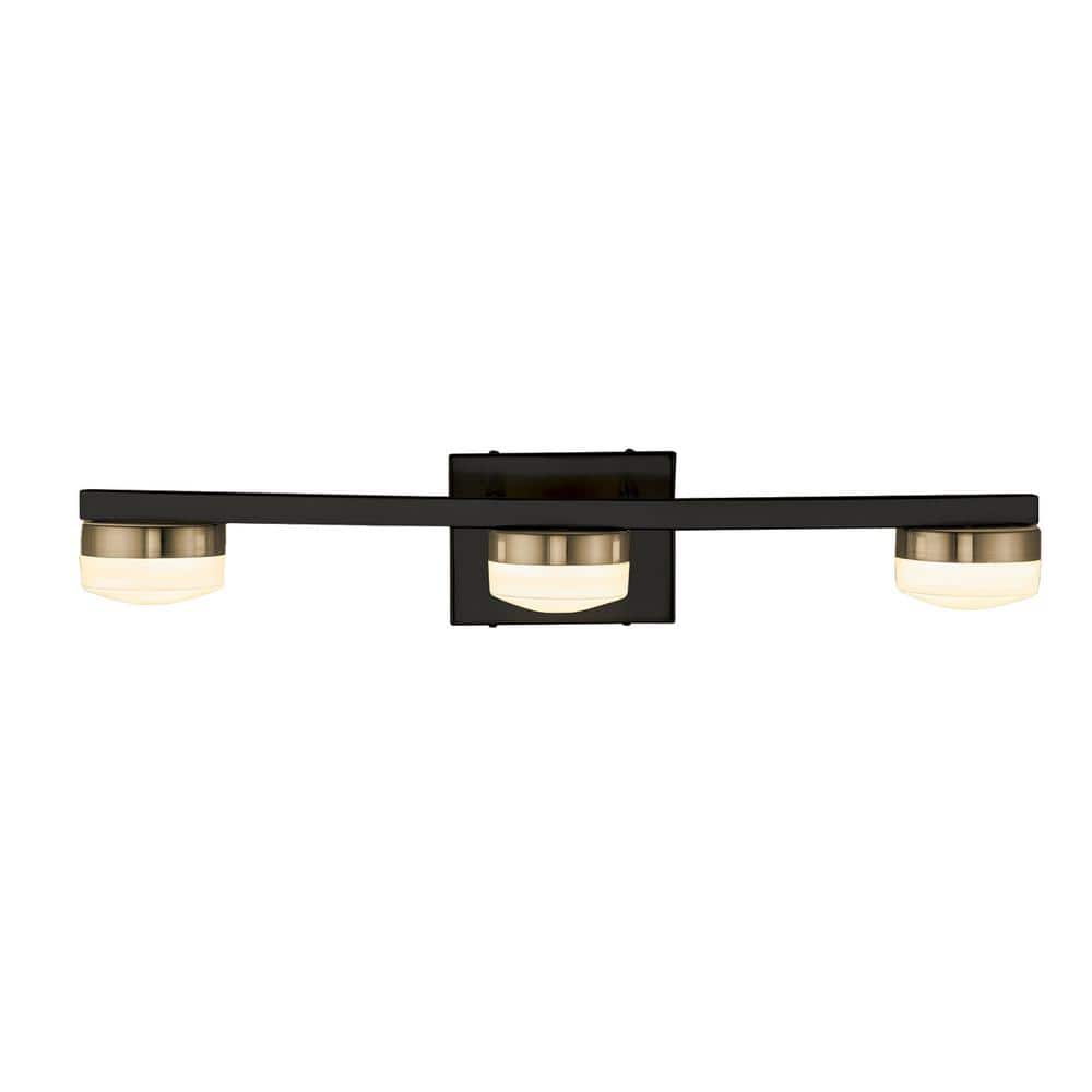 Fusion Puck 24 in. Matte Black LED Vanity Light Bar with Brass Accents and Opal Glass Shade price history on PriceWatchPro