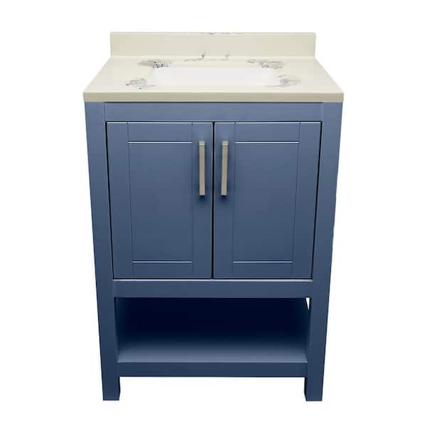 Ella Taos 25 in. W x 19. in D. x 36 in. H Bath Vanity in Navy Blue with Cultured Marble Carrera Top with White Basin