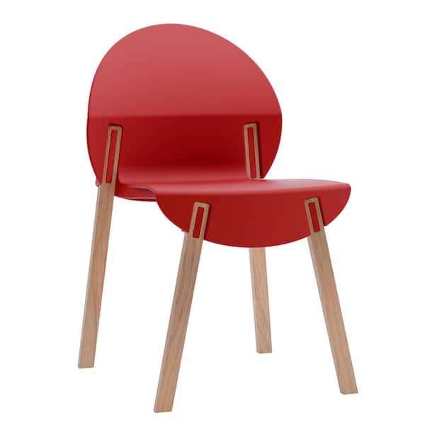 Crimson Pp Patio Outdoor Dining Chair with Oak Wood Legs (Set of 4)