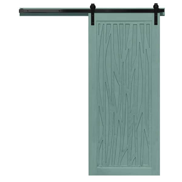 VeryCustom 42 in. x 84 in. Howl at the Moon Caribbean Wood Sliding Barn Door with Hardware Kit in Black