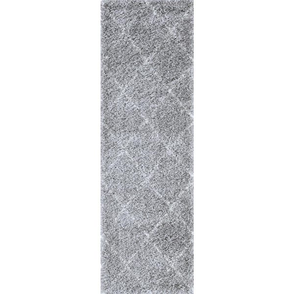 Tayse Rugs Heavenly Shag Diamond Silver 2 ft. x 8 ft. Indoor Runner Rug