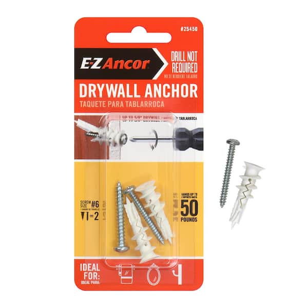E-Z Ancor Twist-N-Lock 50 lbs. #6 x 1-1/4 in. Philips Zinc-Plated Nylon Flat-Head Drywall Anchors with Screws (2-Pack)