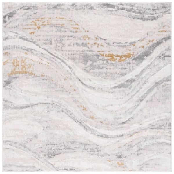 SAFAVIEH Palma 5 ft. x 5 ft. Beige/Light Gray Marble Swirl Square Area Rug