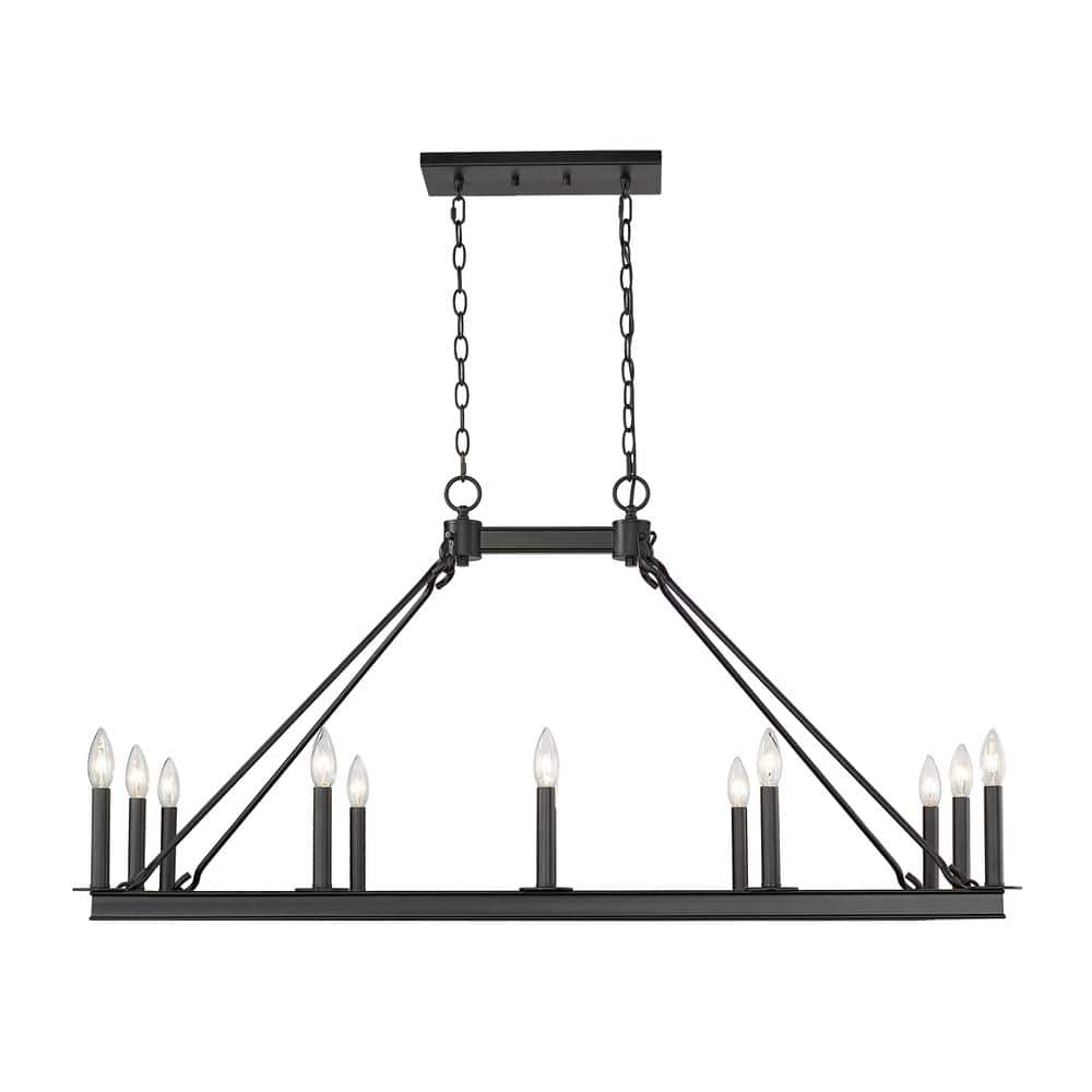Matte Black Steel 12-Light Candle Island Chandelier