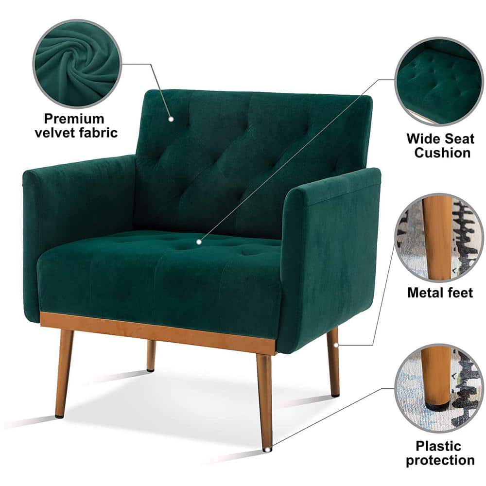 Green Velvet Accent Chair with Metal Legs