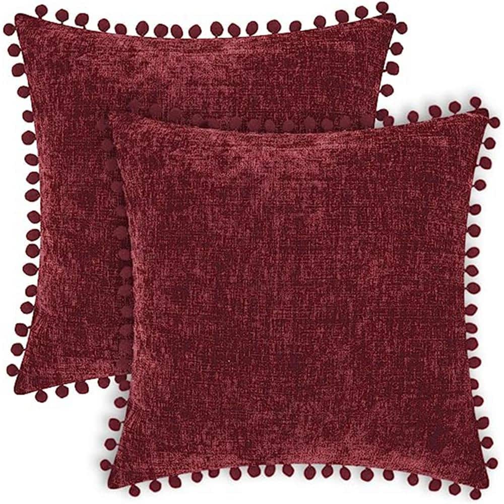 Outdoor Throw Pillow Cases Cozy Solid Dyed Soft Chenille Cushion Covers wit