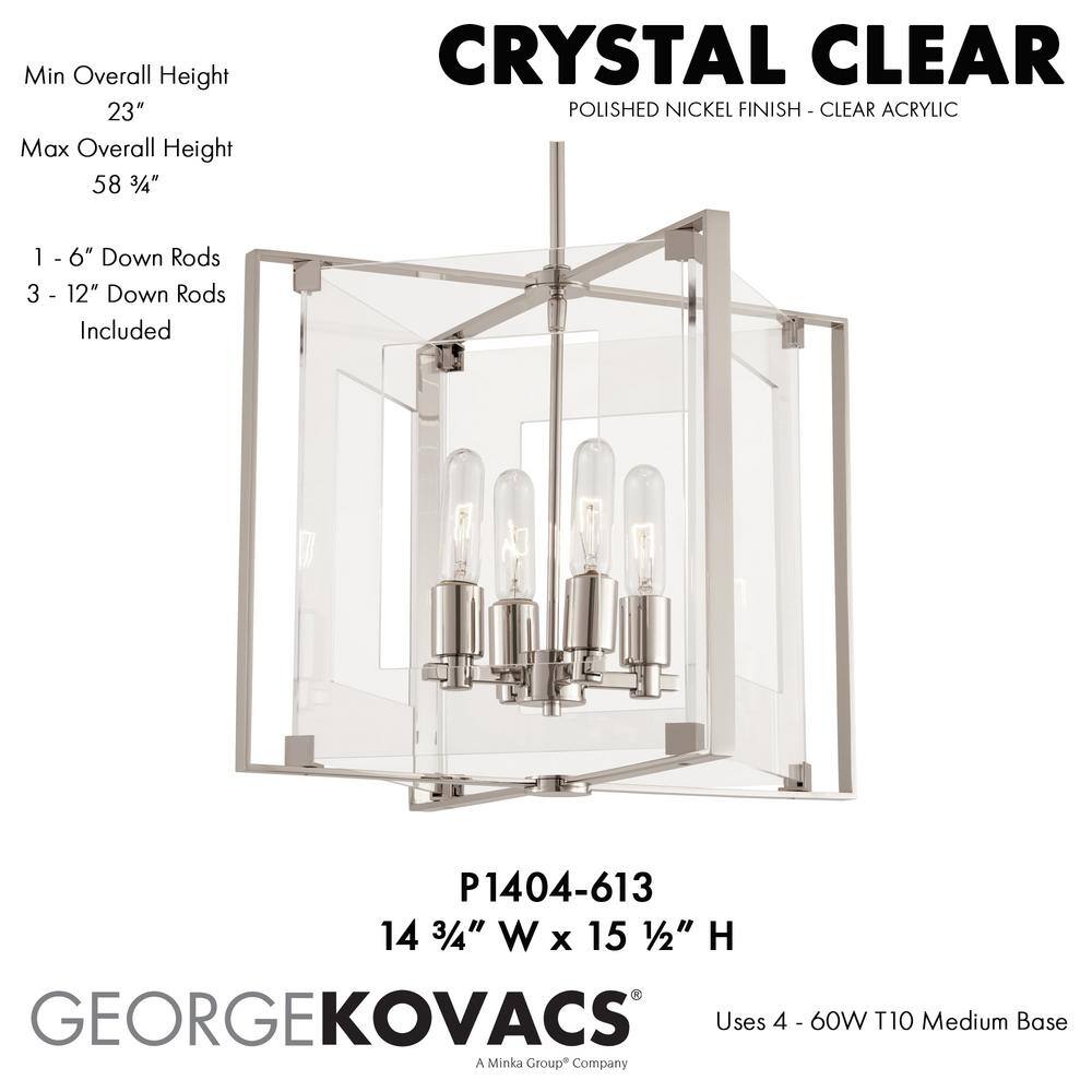 Polished Nickel 4-Light Chandelier with Clear Acrylic Shade