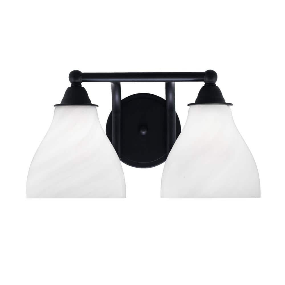 Madison 8 in. 2-Light Bath Bar, Matte Black, White Marble Glass Vanity Ligh