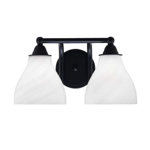 Unbranded Madison 8 in. 2-Light Bath Bar, Matte Black, White Marble Glass Vanity Light