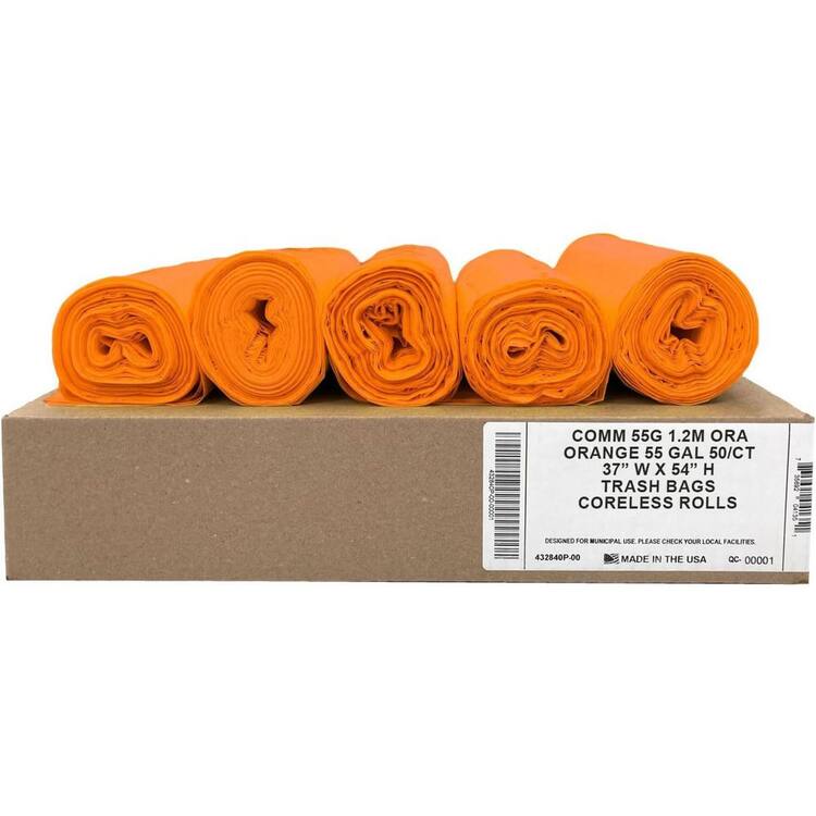 Ultrasac Heavy Duty 55 gal. Orange Trash Bags (Value 50-Pack) 1.5 MIL Equivalent Industrial Strength Plastic 37 in. x 54 in.