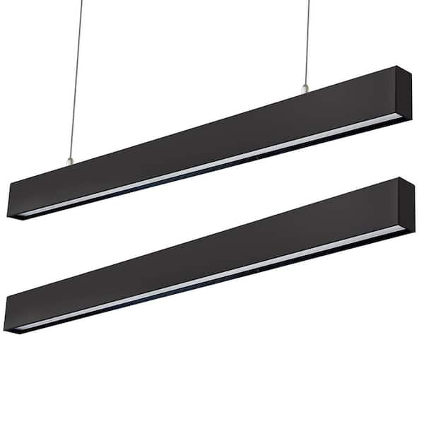 4 ft. 50-Watt 3CCT Selectable 6000-Lumen Black Integrated LED Up and Down Suspended Shop Light Fixture Dimmable (2-Pack)