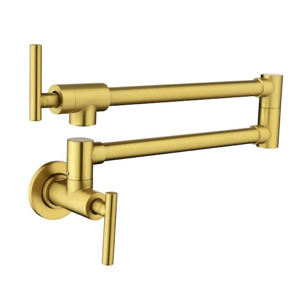 Kafir 2-Handle Wall Mounted Pot Filler in Brushed Gold