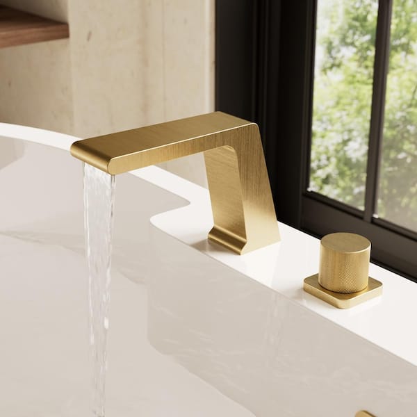Bathtub Faucet 3-Handle Deck Mount Roman Tub Faucet with Handheld in Brushed Gold Valve Included