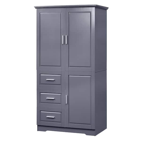 32.60 in. H Wx19.60 in. H D x 62.20 in. H Gray Tall and Wide Linen Cabinet with 3-Drawers for Bathroom and Office