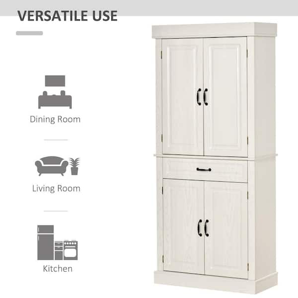 HOMCOM 71 in. White Freestanding Kitchen Cupboard with 3-Adjustable Shelves  and 1-Drawer 801-026 - The Home Depot