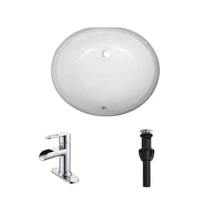 19 in . Undermount Oval Bathroom Sink with Overflow Drain in White with Single Handle Waterfall Faucet in Chrome Finish