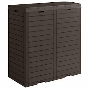 32.7 in. W x 18.7 in. D x 34.3 in. H Brown Dual PP Resin Hideaway with Lid and Drip Tray Trash Can Storage