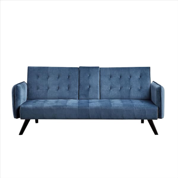 US Pride Furniture Jeff 72 in. Prussian Blue Velvet 2-Seats Tween Sofa Beds
