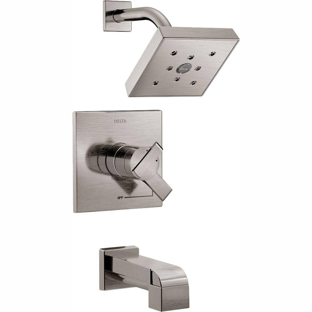 Delta Ara 1-Handle Wall Mount Tub and Shower Trim Kit in Stainless with  H2Okinetic (Valve Not Included) T17467-SS - The Home Depot