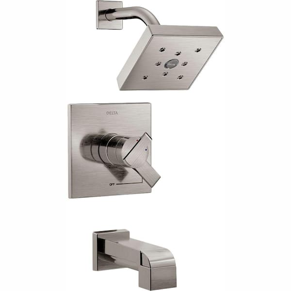Delta Ara 1-Handle Wall Mount Tub and Shower Trim Kit in Stainless with H2Okinetic (Valve Not Included)