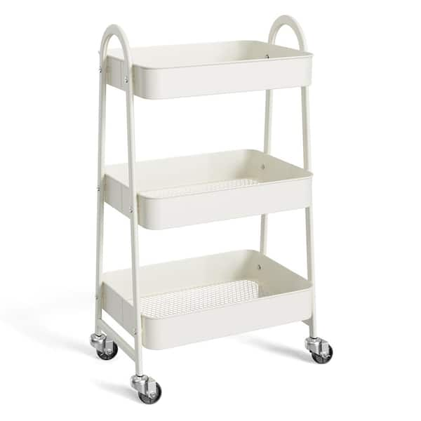 3-Tier Home Kitchen Storage Utility cart with handle-White offers