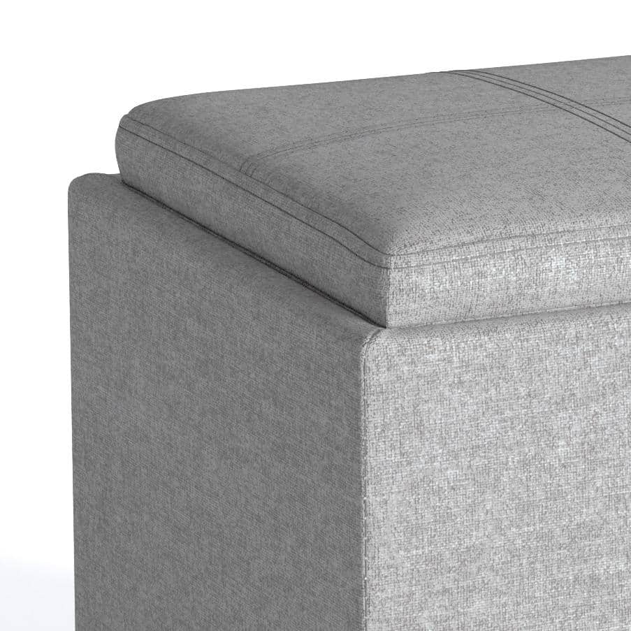 Cloud Gray Linen Storage Ottoman with Tray