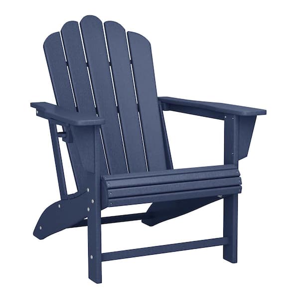 WESTIN OUTDOOR Aderson Outdoor Patio Weather Resistant Classic Poly Plastic Adirondack Chair with Cupholder in Navy Blue