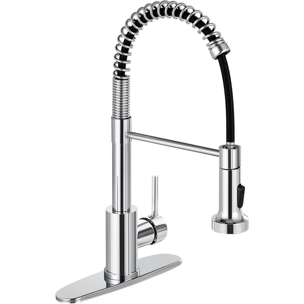 Single Handle Kitchen Faucet Pull Down Sprayer Kitchen Faucet with Deck Plate in Polished Chrome -  AKLFGN, K-2011C-DP-1