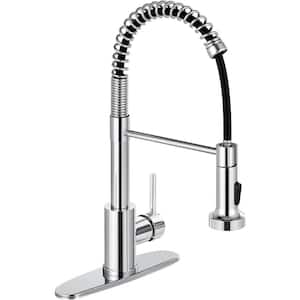 Single Handle Kitchen Faucet Pull Down Sprayer Kitchen Faucet with Deck Plate in Polished Chrome