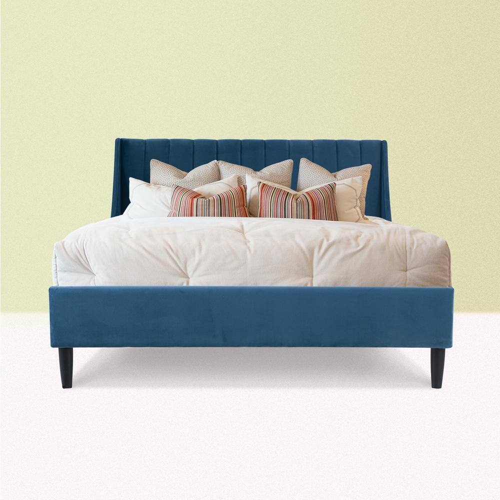 Aspen Teal Velvet Upholstered Queen Platform Bed with Tufted Headboard