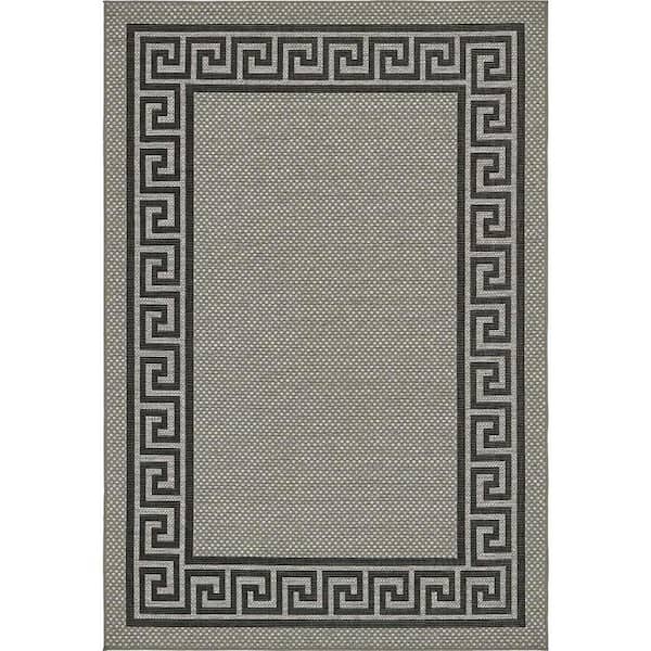 Unique Loom Outdoor Greek Key Gray 6' 0 x 9' 0 Area Rug