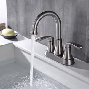 4 in. Centerset 2-Handle High Arc Bathroom Faucet with Pop-Up Drain and Supply Hoses in Brushed Nickel
