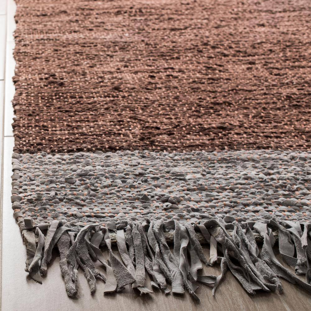 Handmade Gray and Brown Cowhide Leather Rug, 5x8 Feet