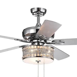 Davrin 52 in. Indoor Chrome Finish Hand Pull Chain Ceiling Fan with Light Kit