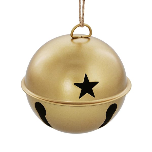 3.35 in. Burnished Gold Metal Jingle Bell Christmas Ornament (6-Pack)