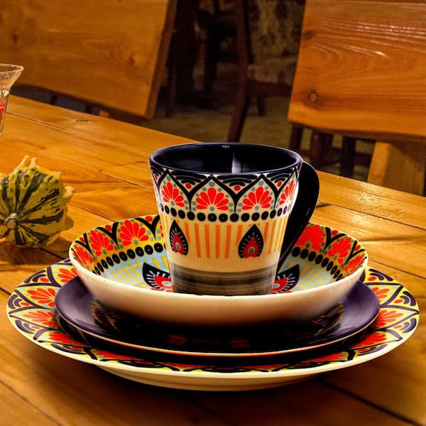 Zen 16-Piece Bohemian Blue Stoneware Dinnerware Set (Service for 4)