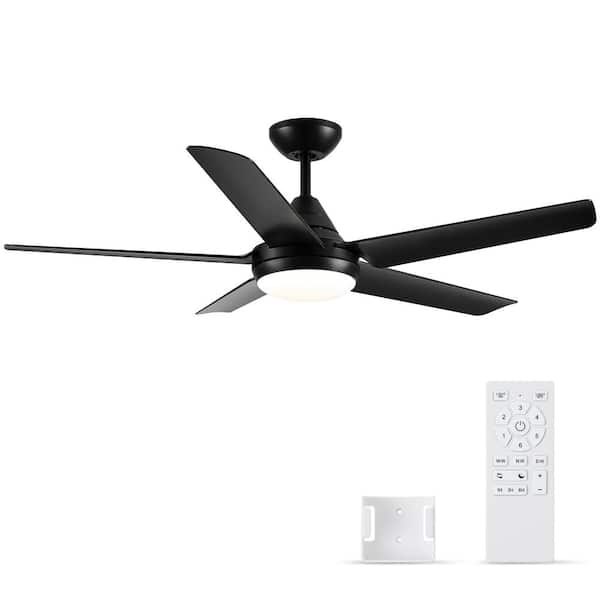 YUHAO 48 in. Indoor/outdoor Integrated LED Light Kit Matte Black Ceiling Fans with Rversible Motor and Remote Control