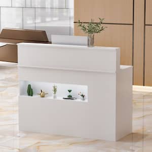 White Wooden Commercial Writing Desk, Computer Desk w/ 2 Drawers Keyboard Tray and Eco-Friendly Paint Finish, 47.2 in. W