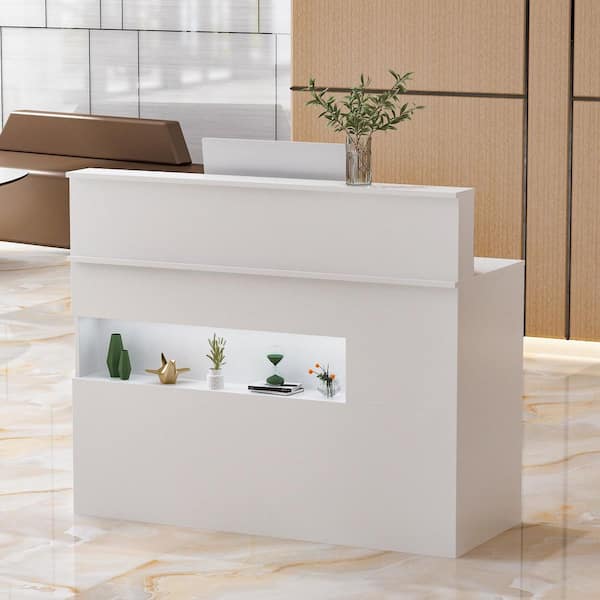 FUFU&GAGA 47.2" W : White Finish 2-Drawer Wooden Commercial Writing Desk with Keyboard Tray and Eco-Friendly Paint Finish