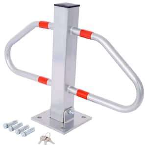 18.9 in. H x 27.6 in. W Gray and Red Steel Square Bollards Pole Barrier with Lock, Car Parking Protection Posts