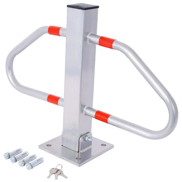 Tidoin 18.9 in. H x 27.6 in. W Gray and Red Steel Square Bollards Pole Barrier with Lock, Car Parking Protection Posts