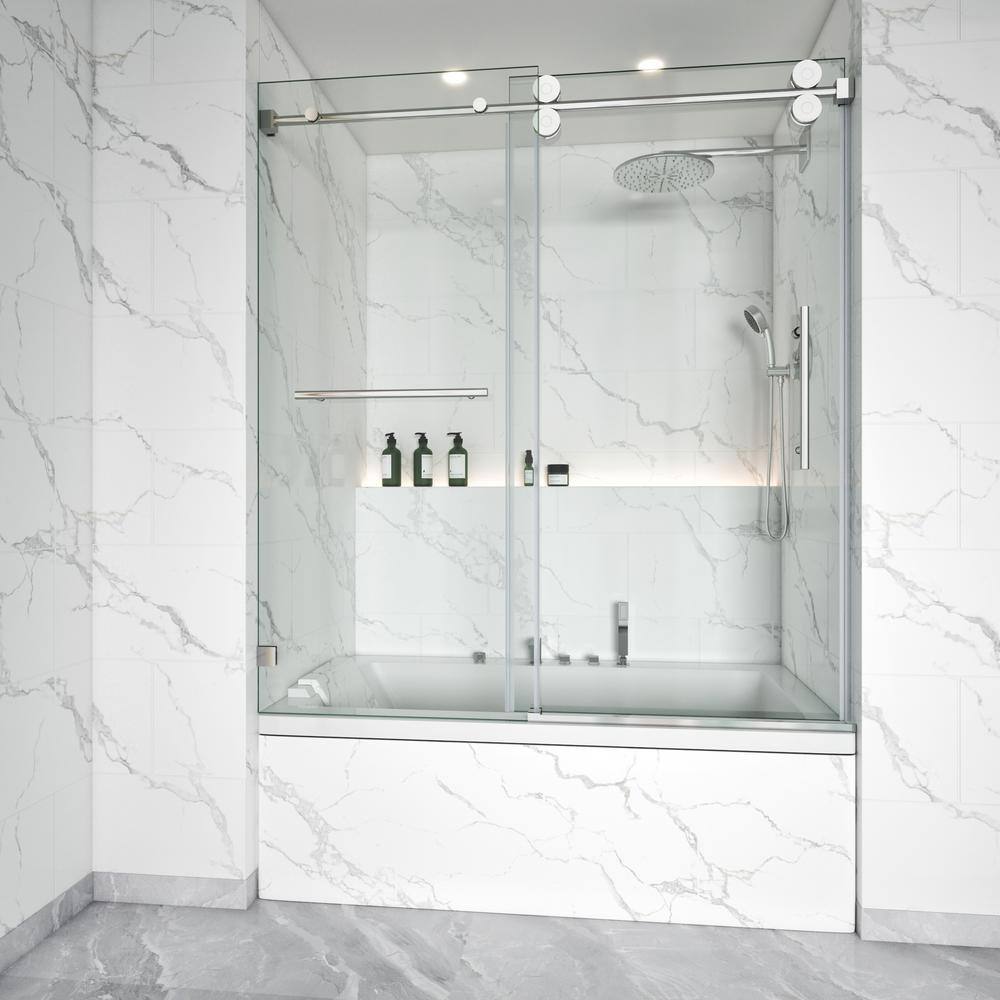 56-60.5 in. W x 60 in. H Single Sliding Frameless Tub Door in Chrome with 3/8 in. Clear Tempered Glass price history on PriceWatchPro
